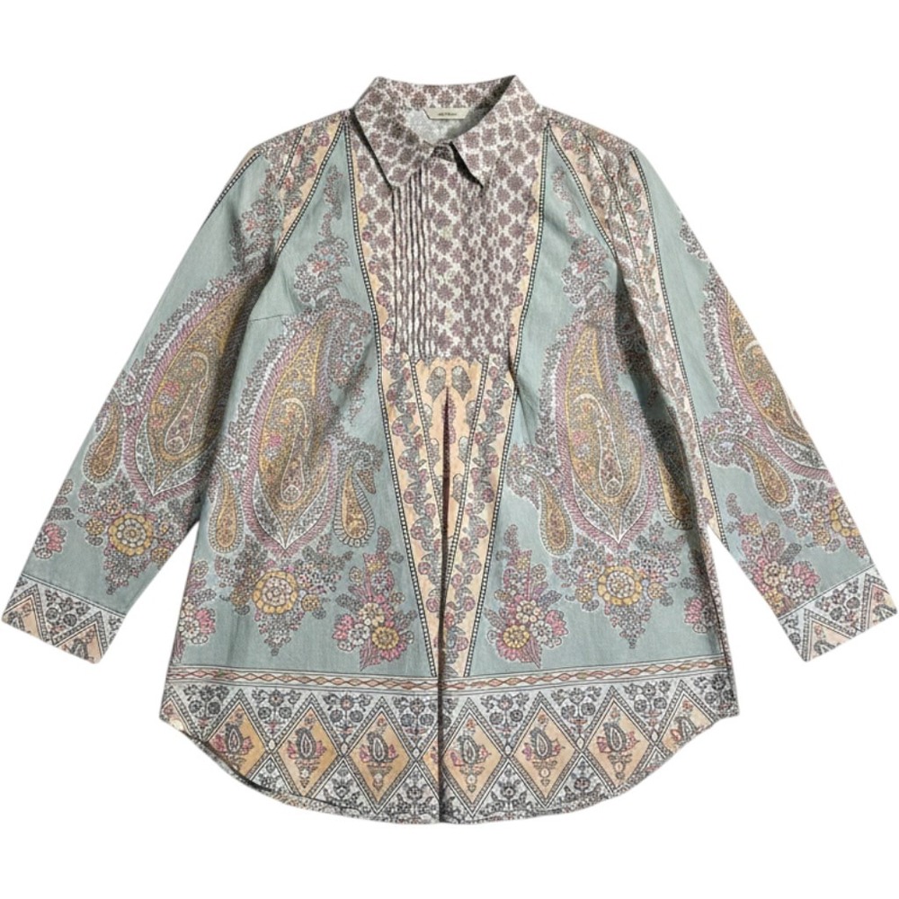 Soft Surroundings Womens Paisley Pintuck Tunic Shirt Blue Pink Petite Medium